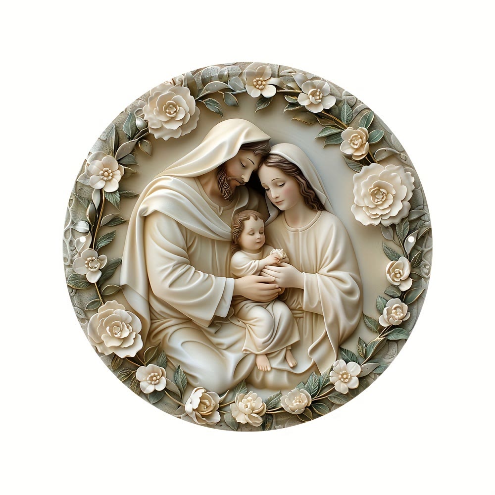 Christiandiscipleshop Realistic Style Stereo Nativity Scene Floral Wreath Christmas Nativity Hanging Ornaments
