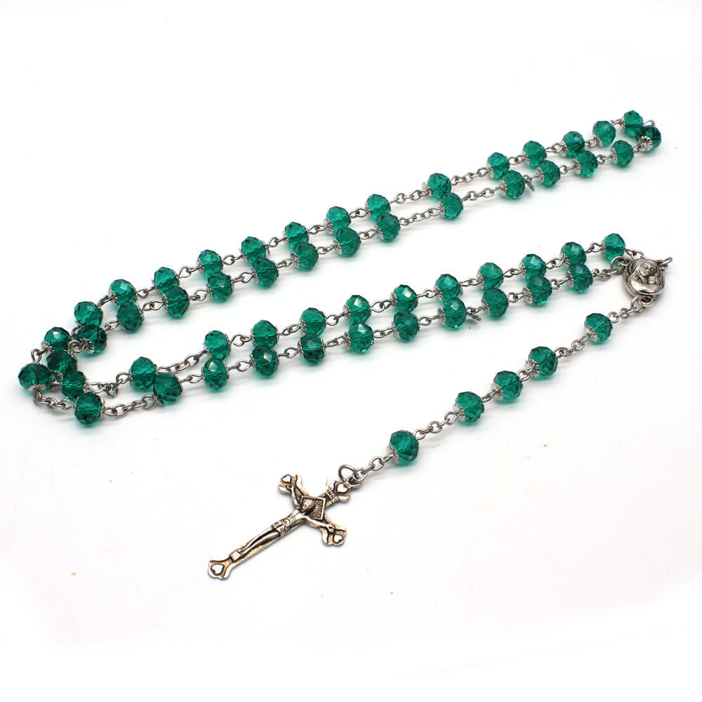 christiandiscipleshop Madonna and Child & Crucifix of 6*8 mm Polyhedron Multicolor Glass Alloy Chain Rosary