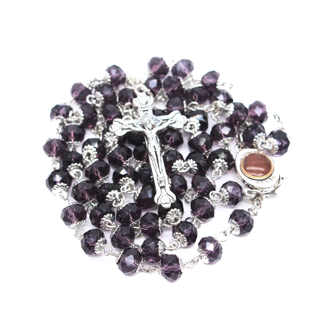 christiandiscipleshop Madonna and Child & Crucifix of 6*8 mm Polyhedron Multicolor Glass Alloy Chain Rosary