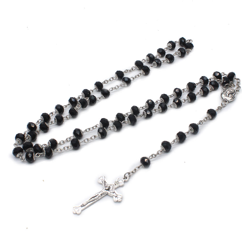 christiandiscipleshop Madonna and Child & Crucifix of 6*8 mm Polyhedron Multicolor Glass Alloy Chain Rosary