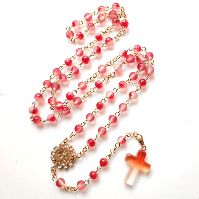 Christiandiscipleshop St. Benedict Medal & Cross of 6 mm Round Red Glass Alloy Chain Rosary