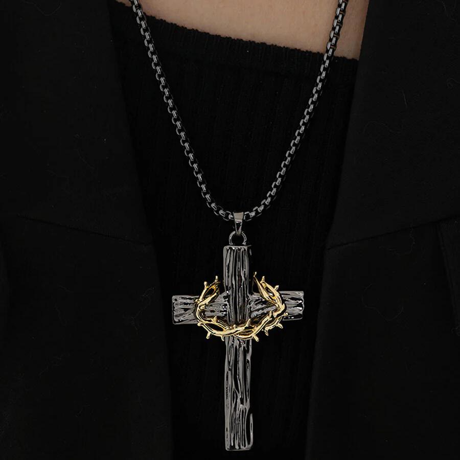 christiandiscipleshop Modern Style Jesus Crown Of Thorns Cross Sacred Protection Pendant Necklace