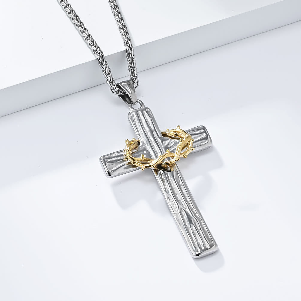 christiandiscipleshop Modern Style Jesus Crown Of Thorns Cross Sacred Protection Pendant Necklace