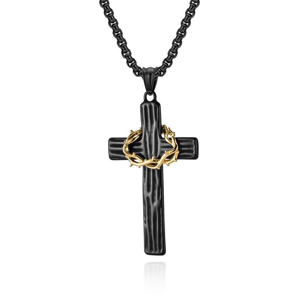 christiandiscipleshop Modern Style Jesus Crown Of Thorns Cross Sacred Protection Pendant Necklace