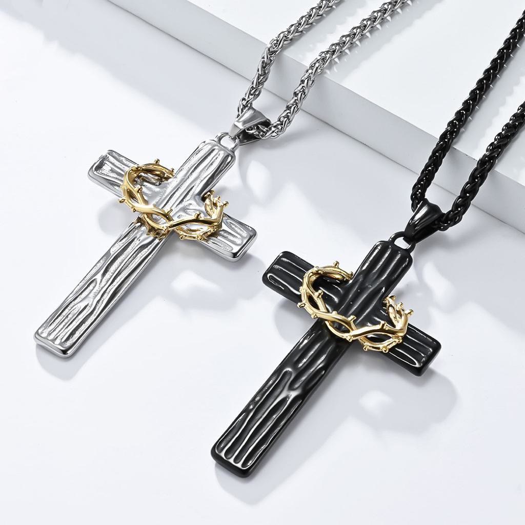 christiandiscipleshop Modern Style Jesus Crown Of Thorns Cross Sacred Protection Pendant Necklace