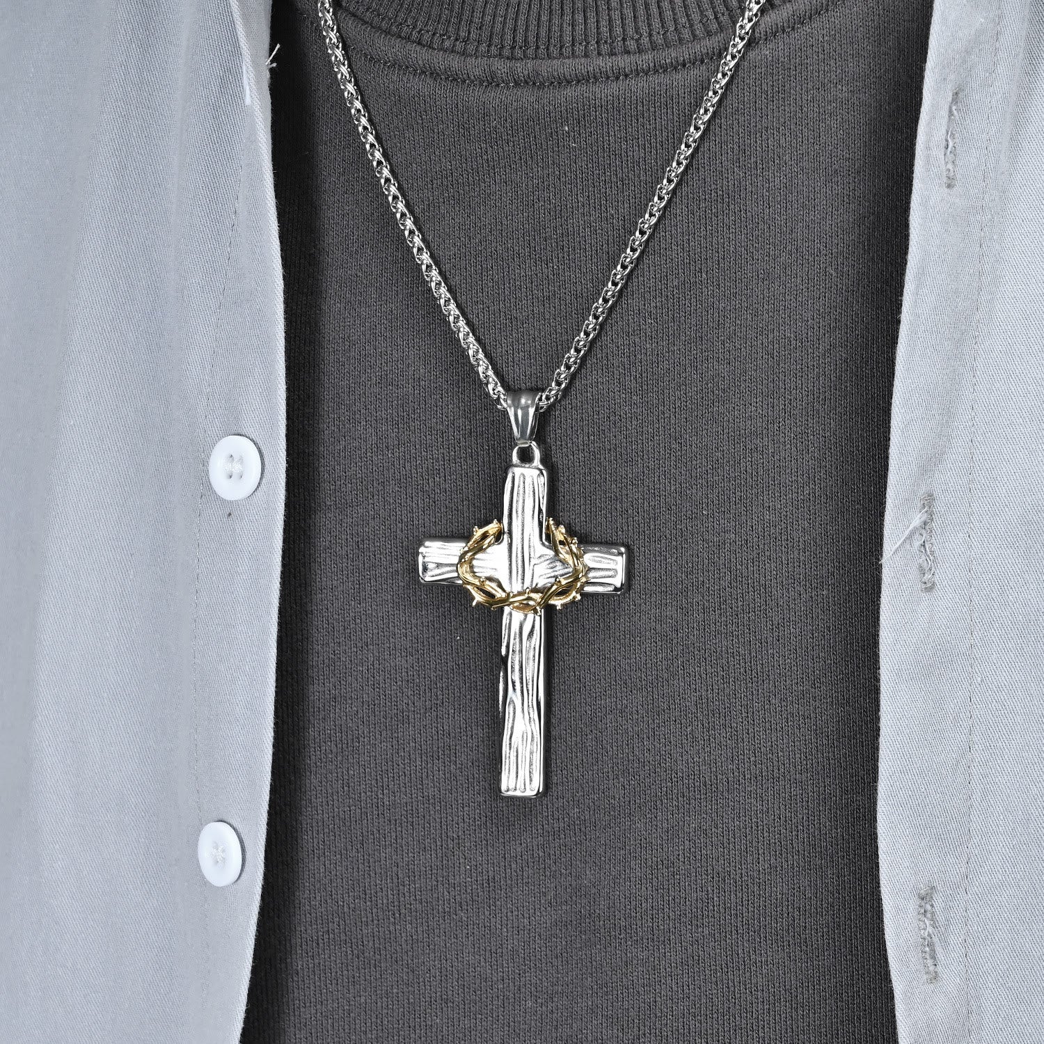 christiandiscipleshop Modern Style Jesus Crown Of Thorns Cross Sacred Protection Pendant Necklace