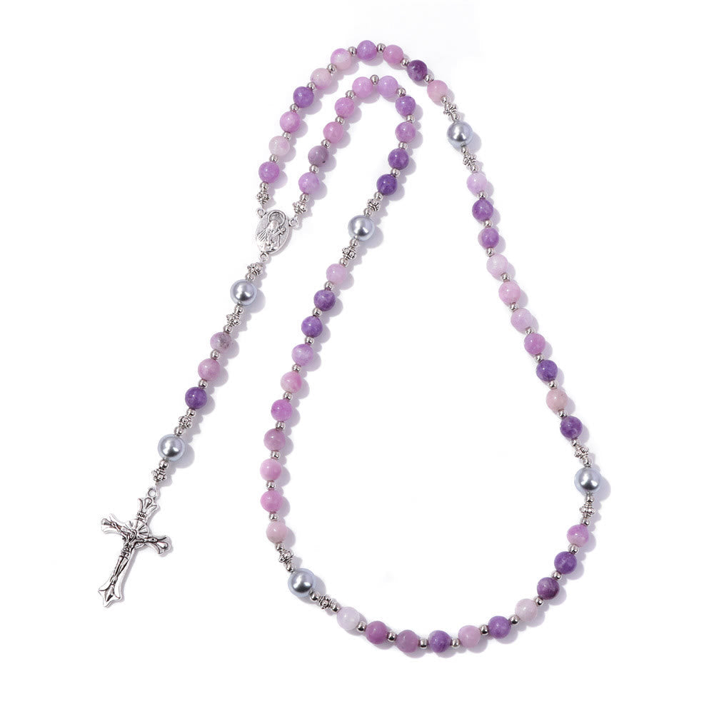 Christiandiscipleshop Natural Stone & Pearl Miraculous Medal Prayer Rosary