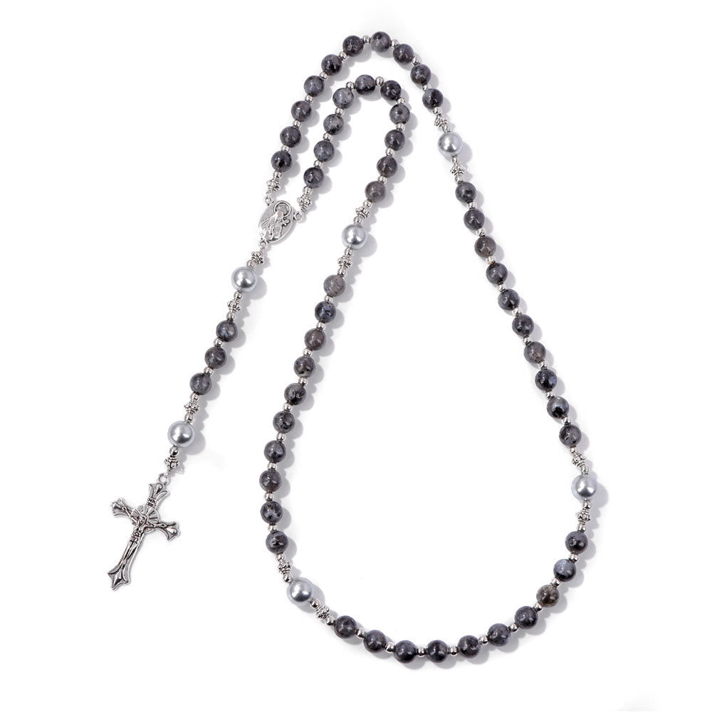 Christiandiscipleshop Natural Stone & Pearl Miraculous Medal Prayer Rosary