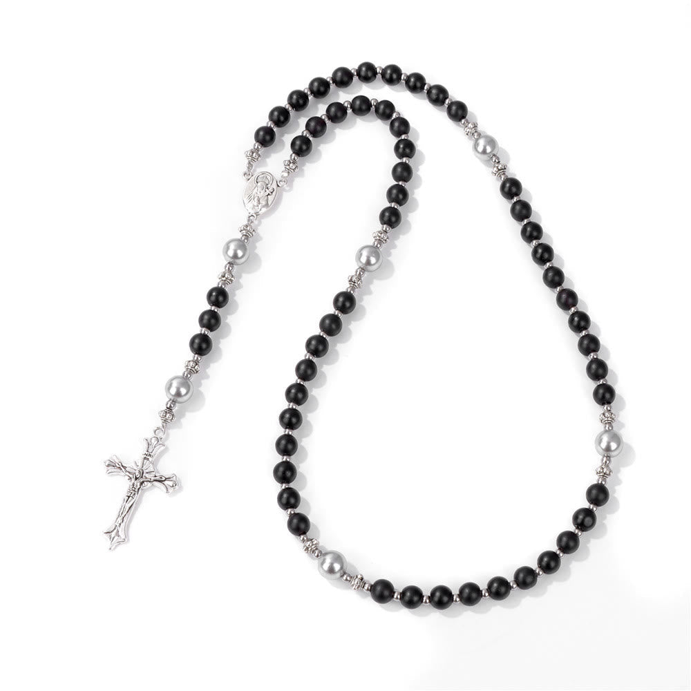 Christiandiscipleshop Natural Stone & Pearl Miraculous Medal Prayer Rosary