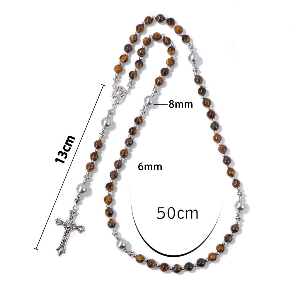 Christiandiscipleshop Natural Stone & Pearl Miraculous Medal Prayer Rosary