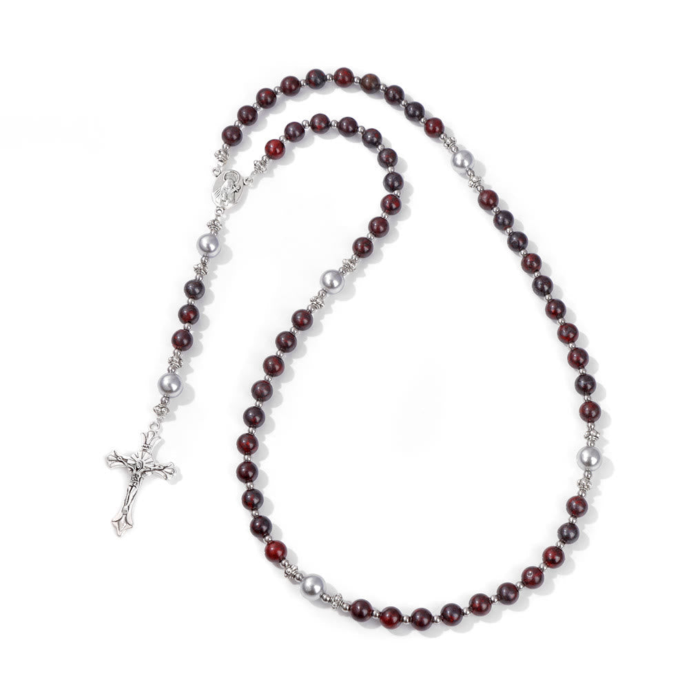 Christiandiscipleshop Natural Stone & Pearl Miraculous Medal Prayer Rosary