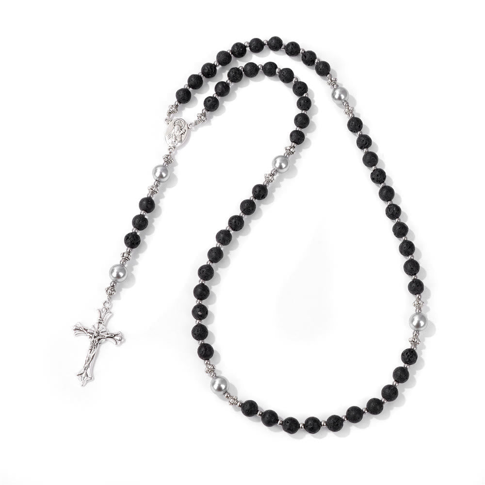 Christiandiscipleshop Natural Stone & Pearl Miraculous Medal Prayer Rosary