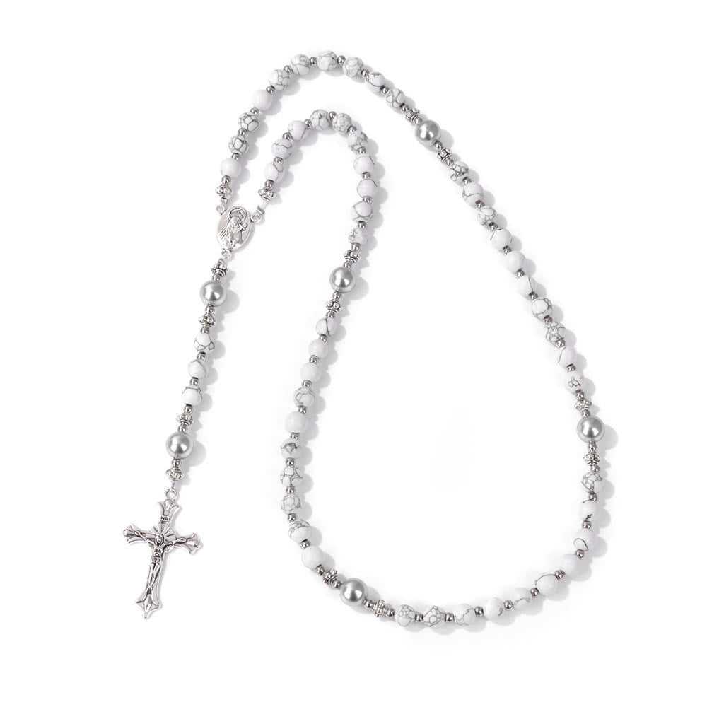 Christiandiscipleshop Natural Stone & Pearl Miraculous Medal Prayer Rosary