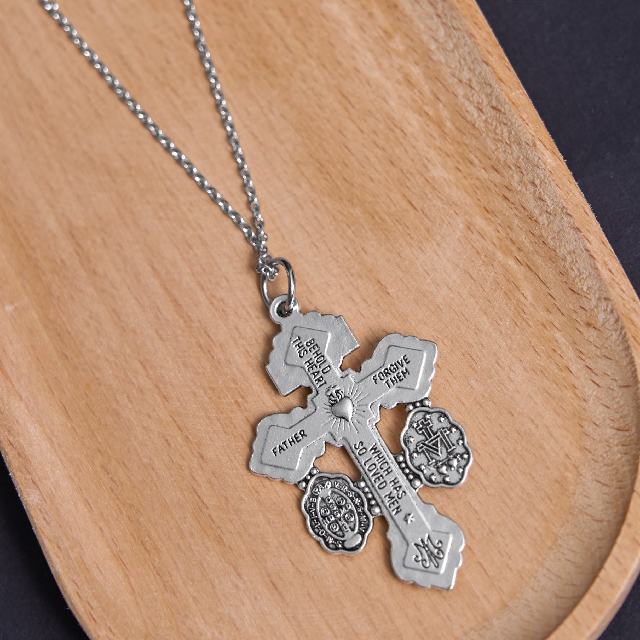 Christianartworkshop Classic Style 3 Colors Pardon Crucifix Double Sided Engraved Pendant Necklace
