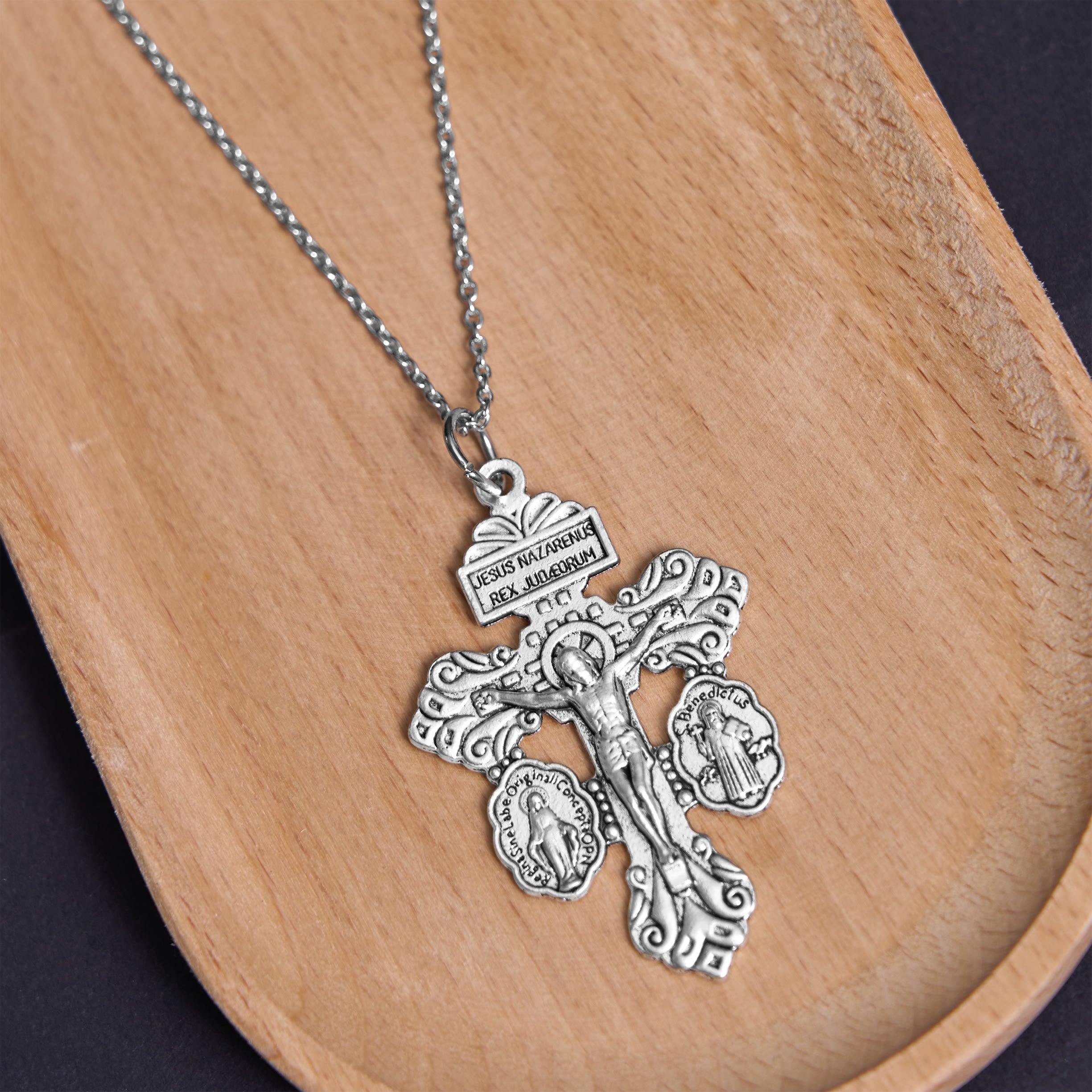 Christianartworkshop Classic Style 3 Colors Pardon Crucifix Double Sided Engraved Pendant Necklace