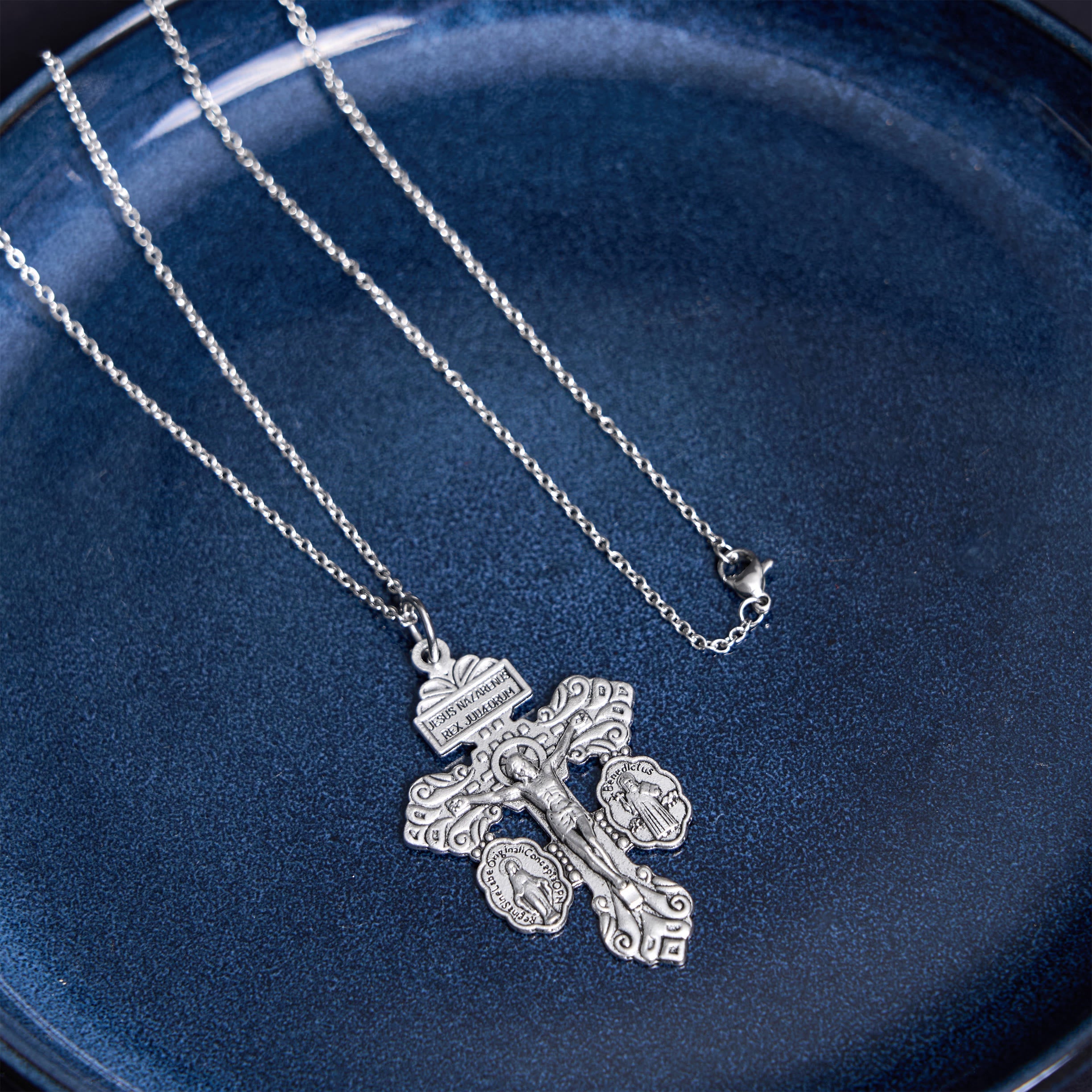 Christianartworkshop Classic Style 3 Colors Pardon Crucifix Double Sided Engraved Pendant Necklace