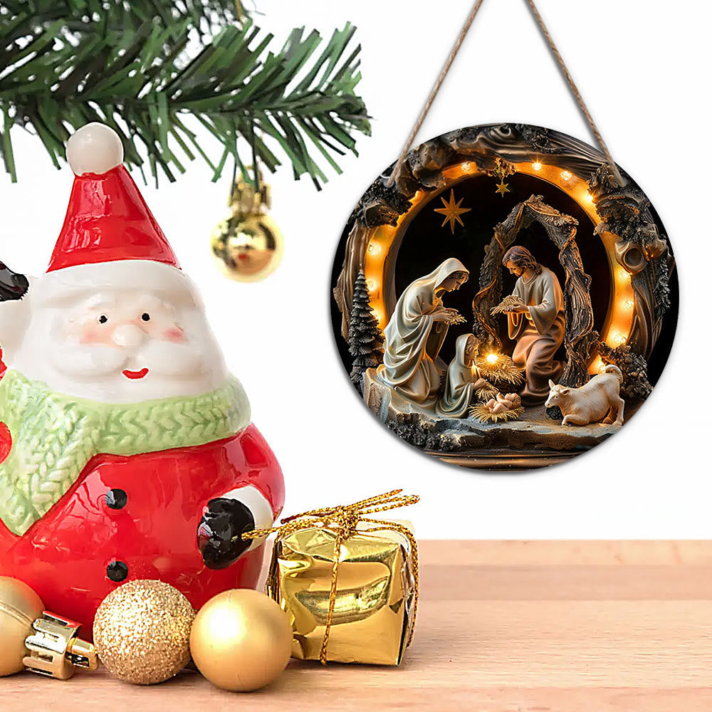 Christiandiscipleshop Realistic Style Nativity Scene Holy Night Wooden Christmas Nativity Hanging Ornaments