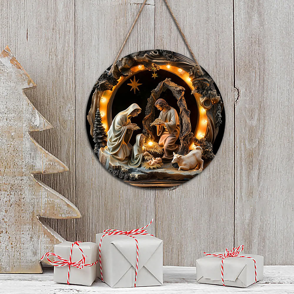 Christiandiscipleshop Realistic Style Nativity Scene Holy Night Wooden Christmas Nativity Hanging Ornaments