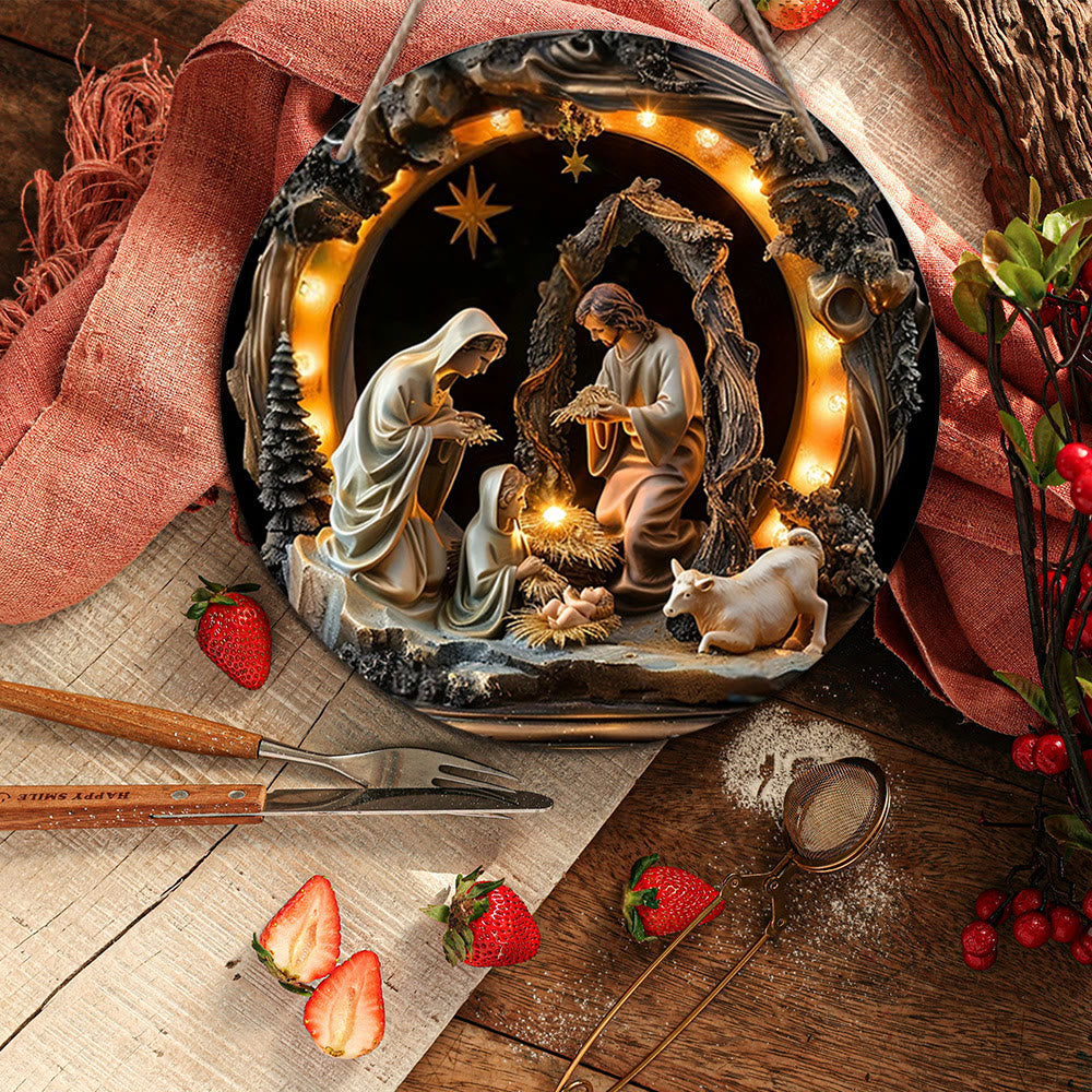 Christiandiscipleshop Realistic Style Nativity Scene Holy Night Wooden Christmas Nativity Hanging Ornaments