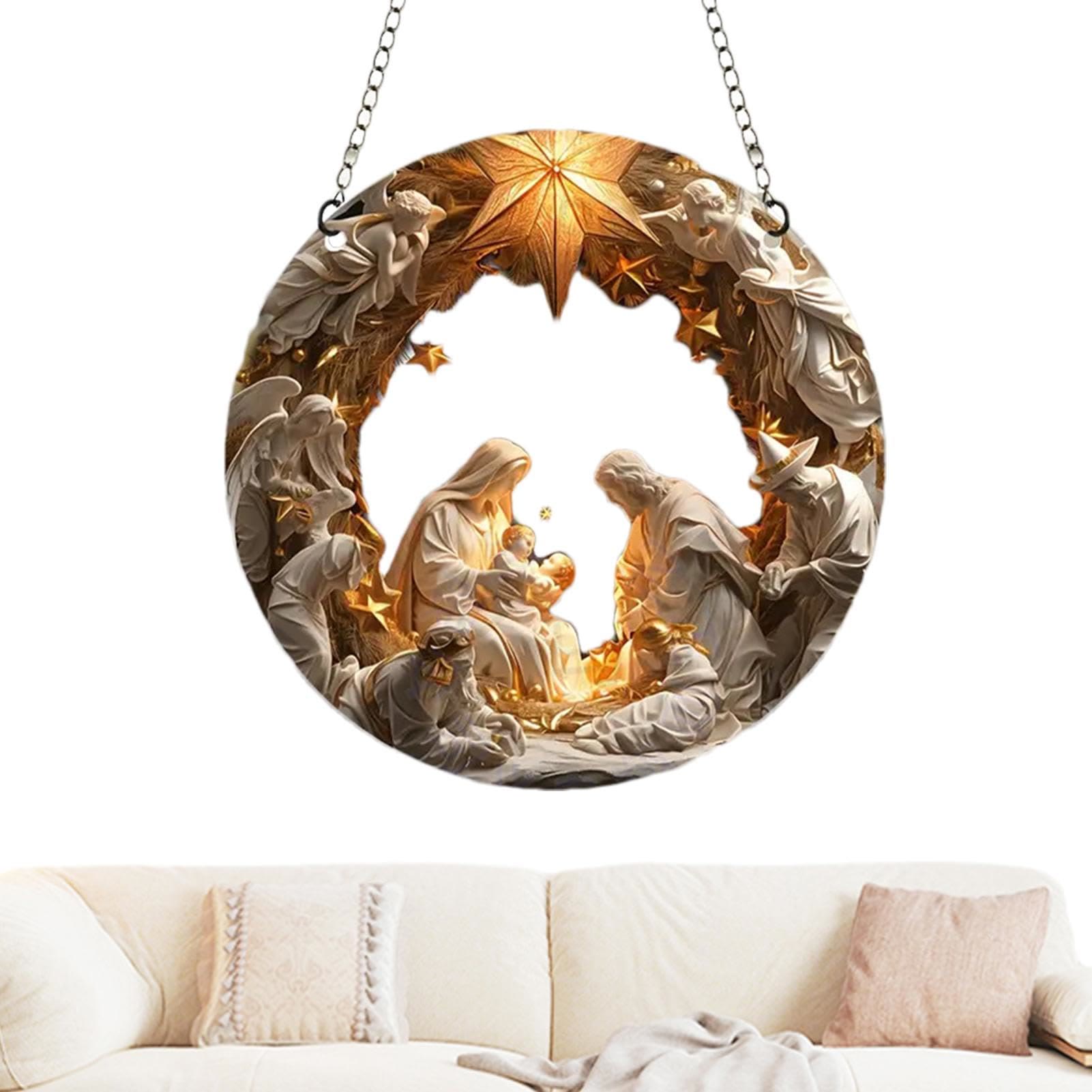 Christianartworkshop Classic Realistic Style Nativity Scene Shining Star Topper Christmas Nativity Hanging Ornaments