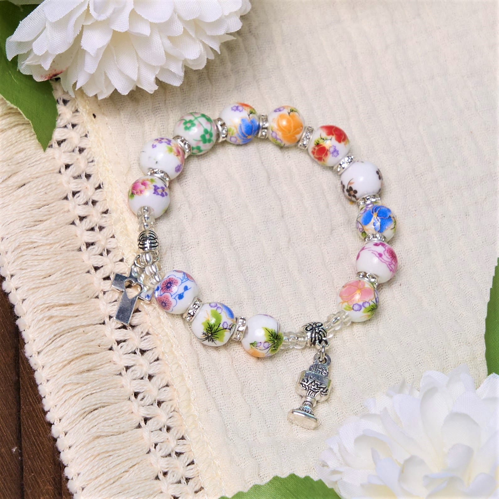 Christiandiscipleshop Colorful Style Ceramics Beads Holy Gail One Decade Bracelet