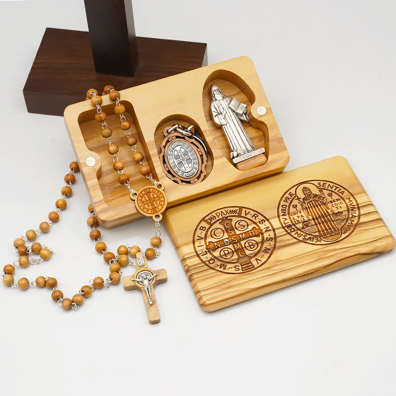 Christiandiscipleshop Classic Style Devotional St. Benedict Olive Wood Rosary Set