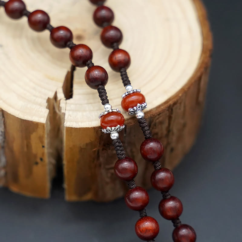 christiandiscipleshop Jesus Cross of 8 mm Round Brown/Black Sandalwood Nylon Cord Rosary