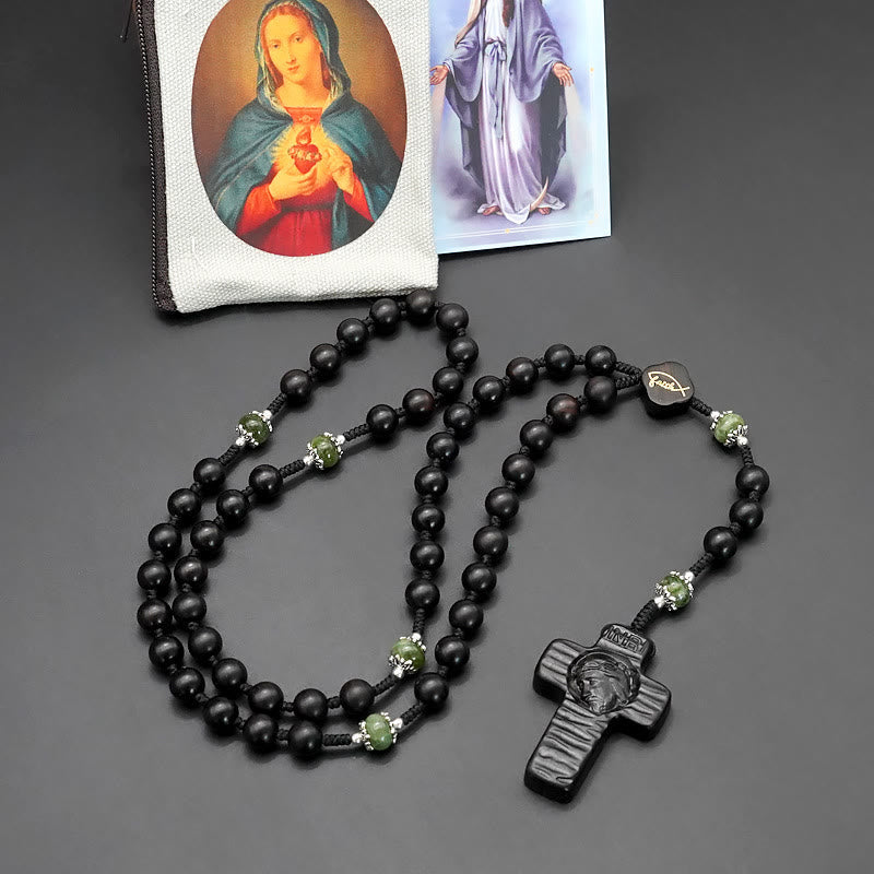 christiandiscipleshop Jesus Cross of 8 mm Round Brown/Black Sandalwood Nylon Cord Rosary