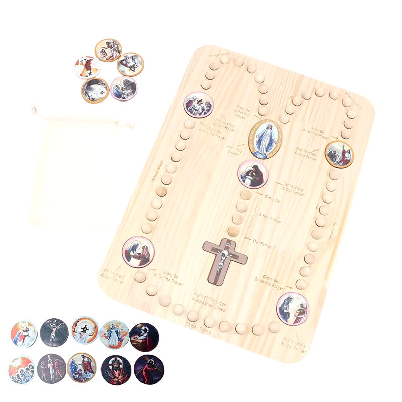 Christiandiscipleshop Early Education Learning Mystery & Our Father Prayer Card Wooden Rosary Board Set