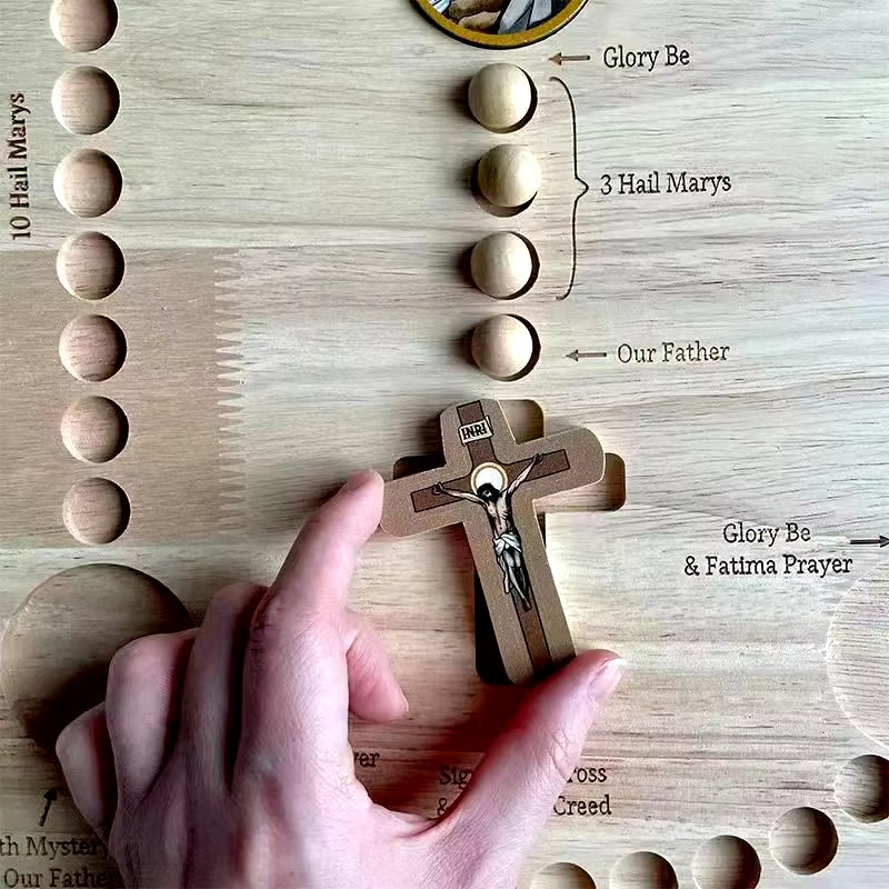 Christiandiscipleshop Early Education Learning Mystery & Our Father Prayer Card Wooden Rosary Board Set