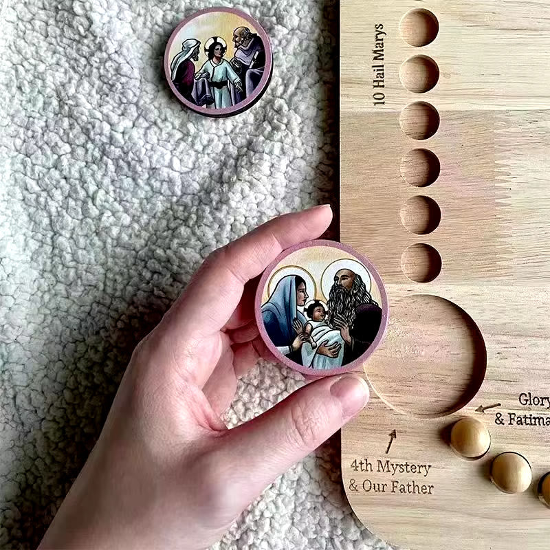 Christiandiscipleshop Early Education Learning Mystery & Our Father Prayer Card Wooden Rosary Board Set