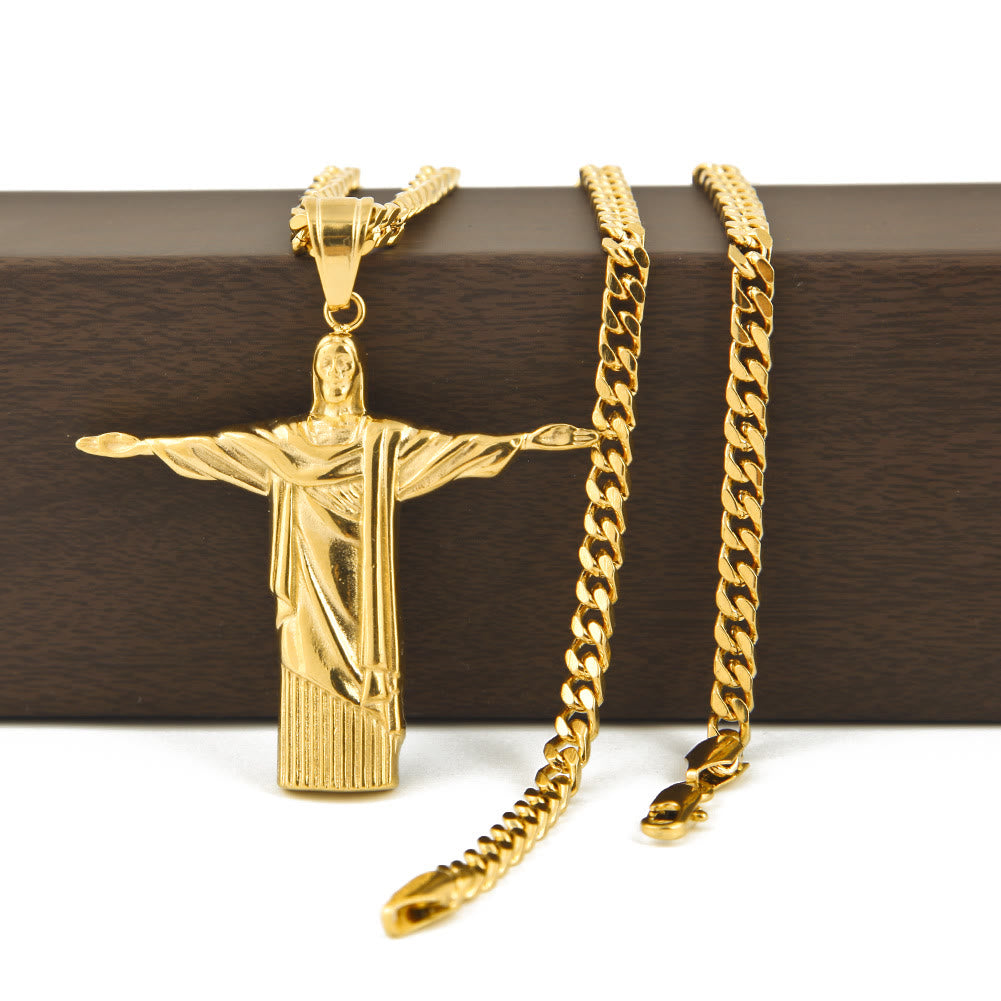 Christiandiscipleshop Classic Style Majestic Golden Finish Christ the Redeemer Pendant Necklace