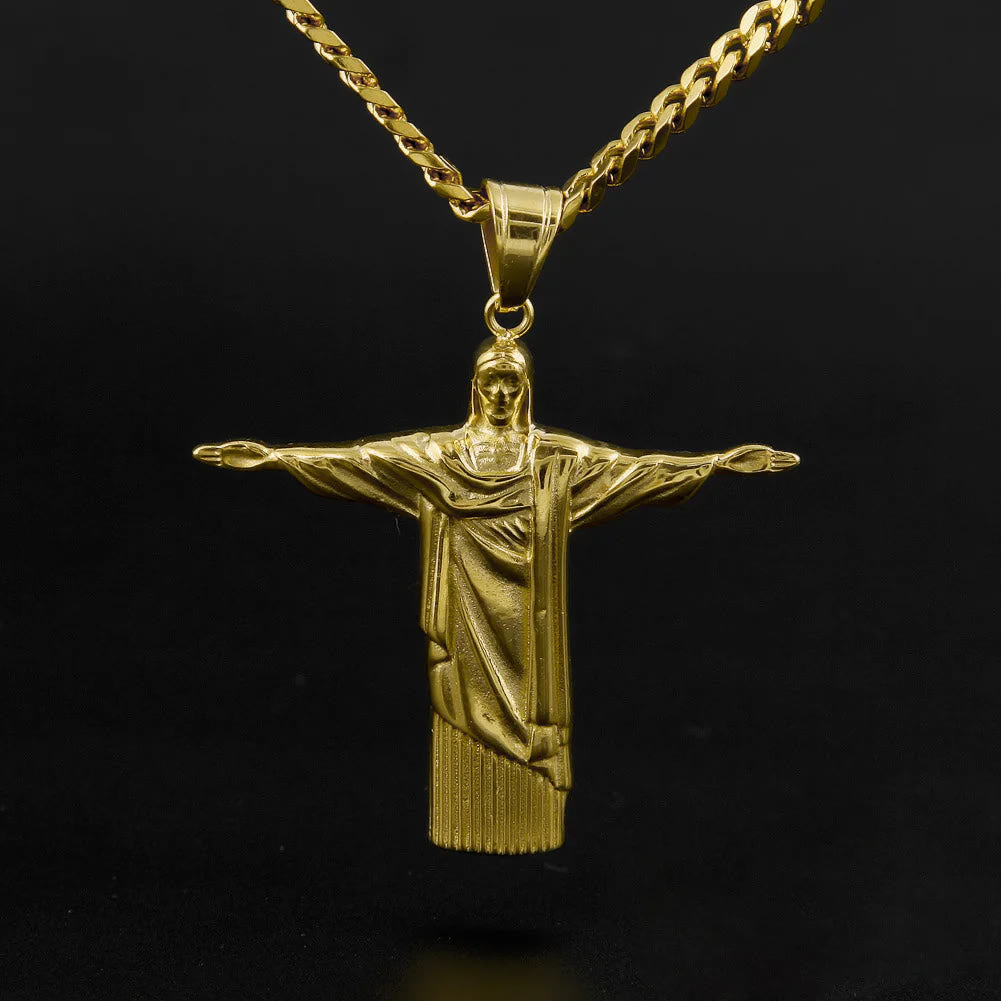 Christiandiscipleshop Classic Style Majestic Golden Finish Christ the Redeemer Pendant Necklace