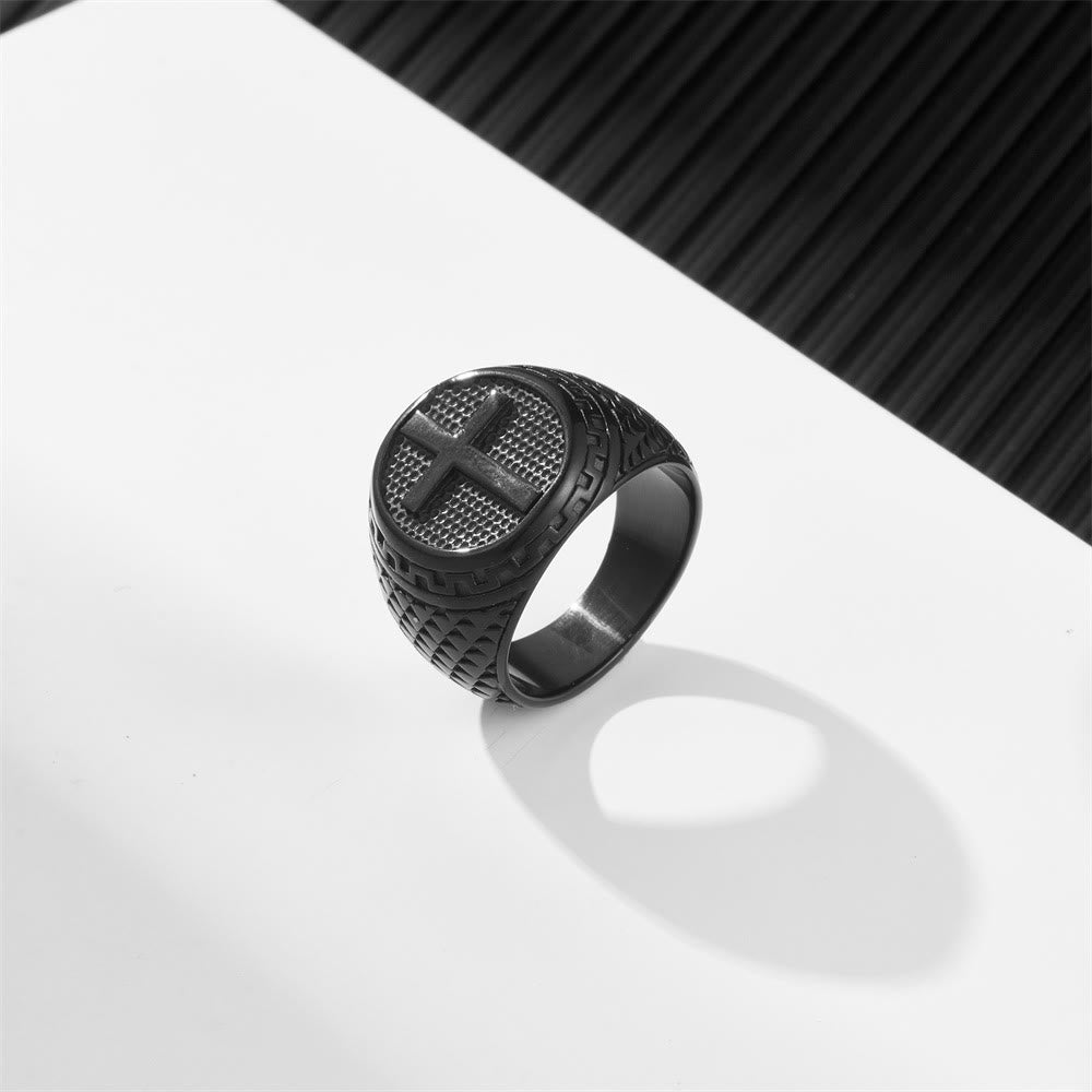Christiandiscipleshop Crafted Classic Style Cross Sacred Protection Stainless Steel Ring