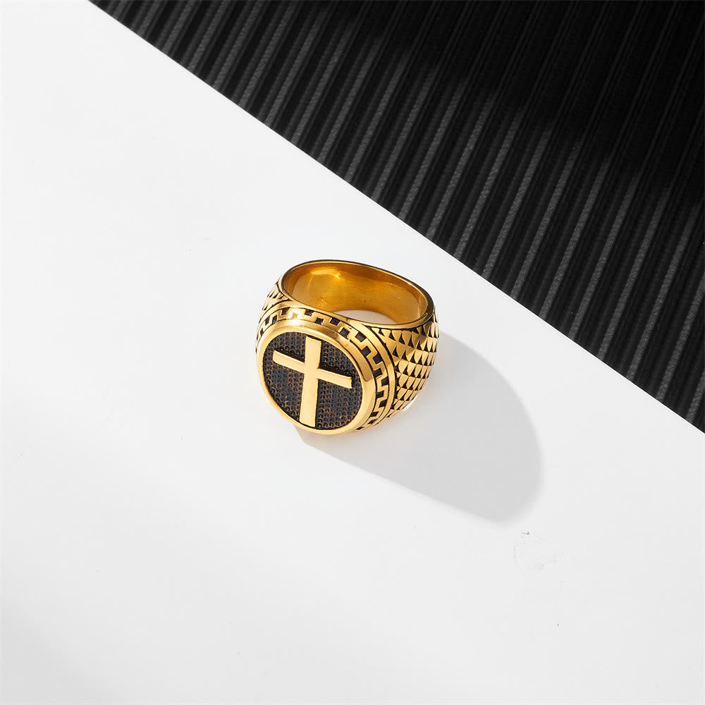 Christiandiscipleshop Crafted Classic Style Cross Sacred Protection Stainless Steel Ring