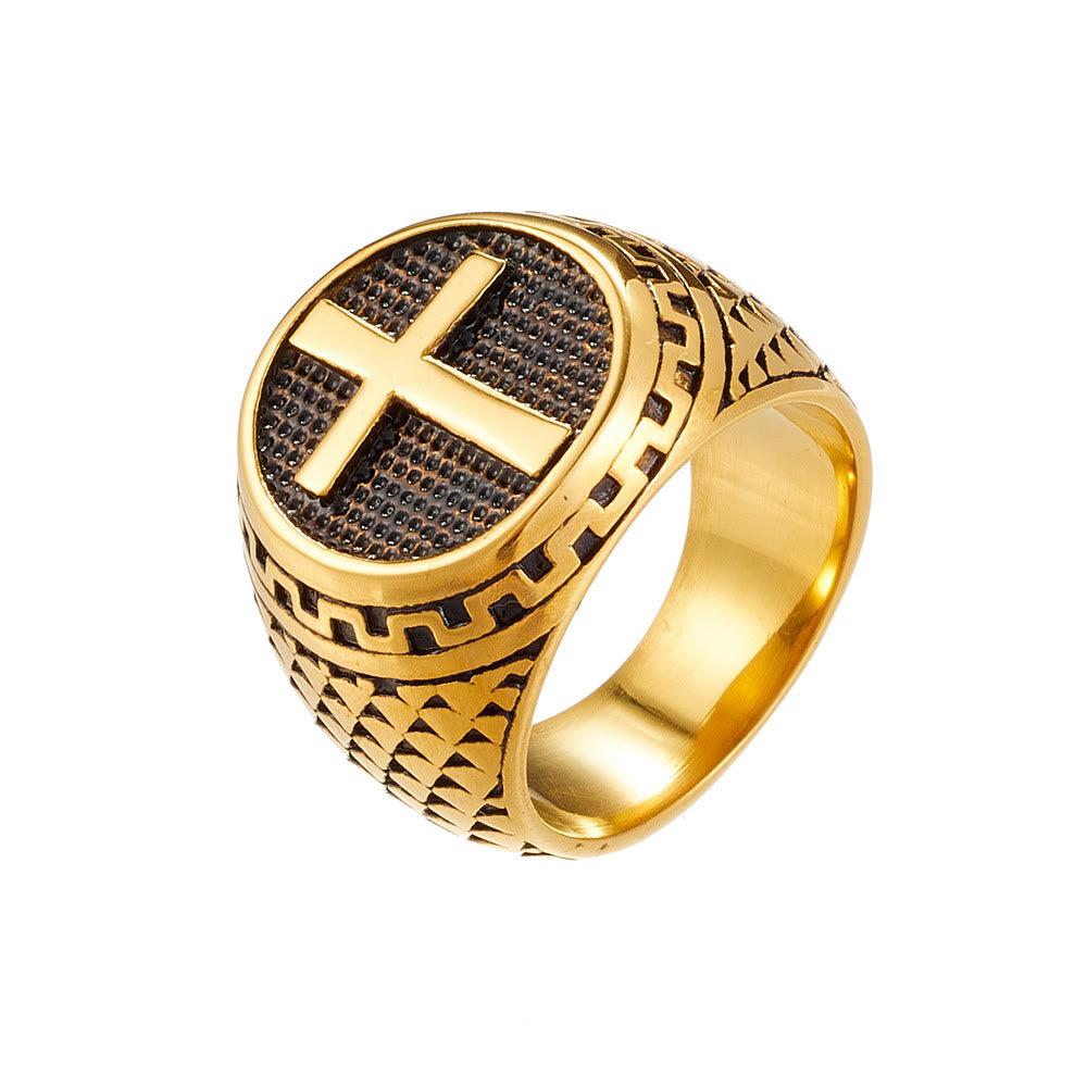 Christiandiscipleshop Crafted Classic Style Cross Sacred Protection Stainless Steel Ring