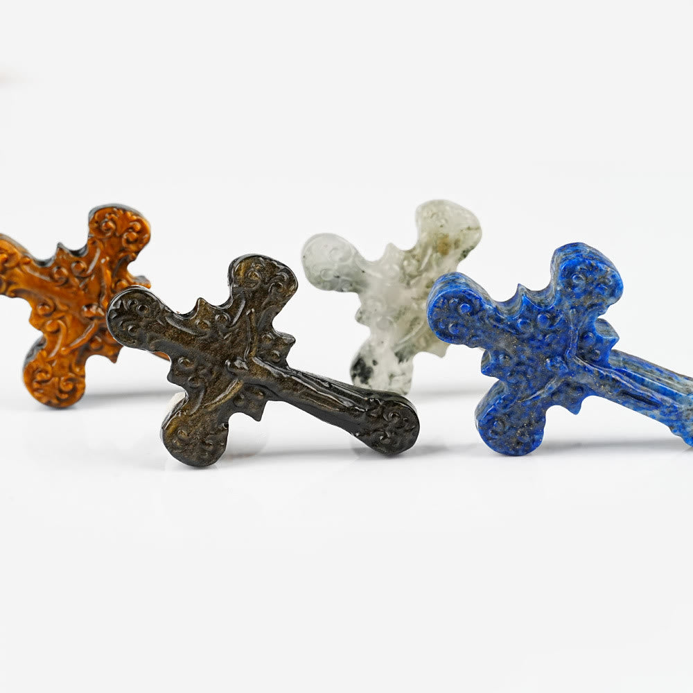 Christiandiscipleshop Natural Stone Tiger Eye Labradorite Obsidian Lapis Lazuli Scrollwork Crucifix Adornments