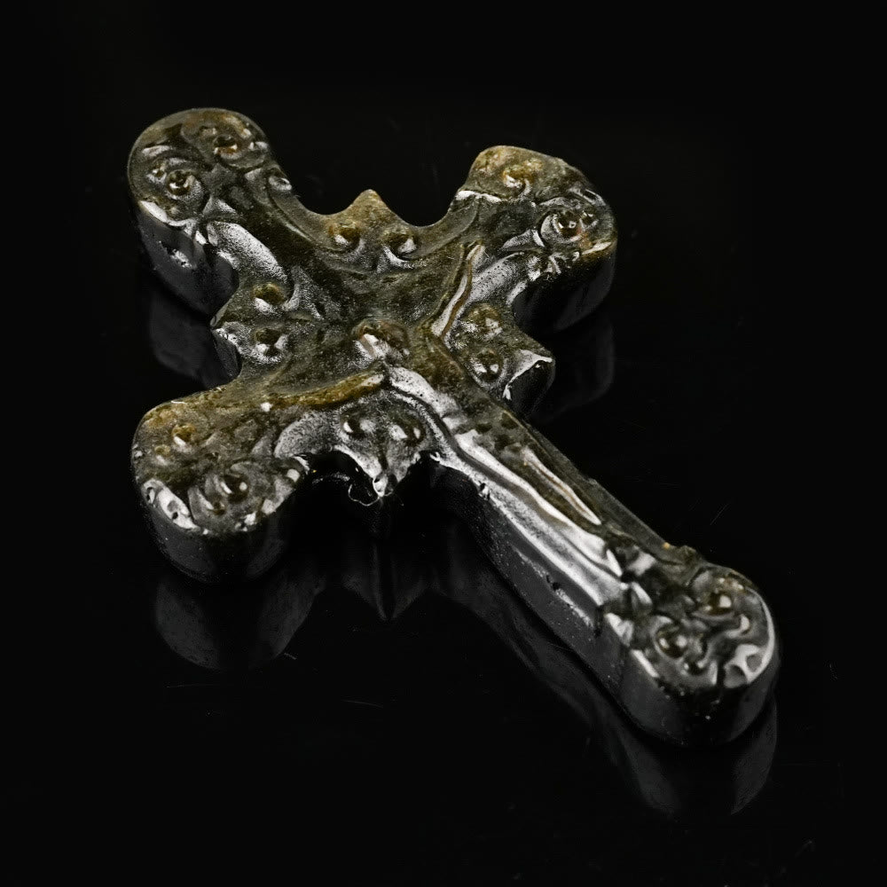 Christiandiscipleshop Natural Stone Tiger Eye Labradorite Obsidian Lapis Lazuli Scrollwork Crucifix Adornments