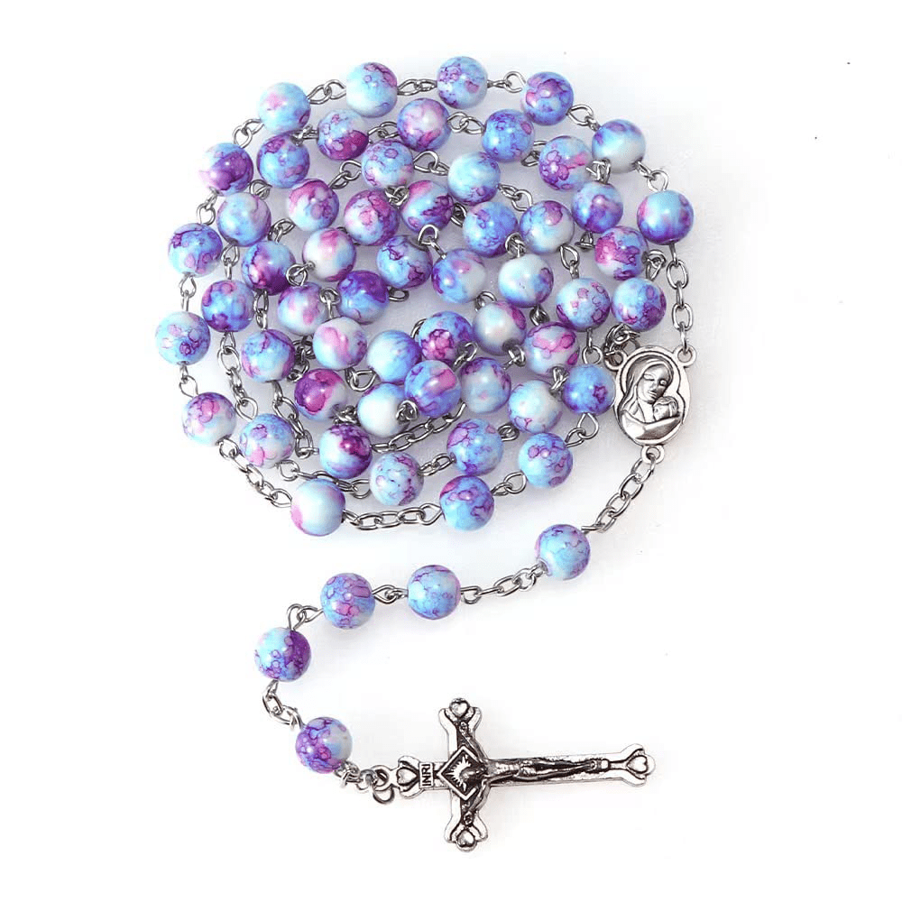 christiandiscipleshop Madonna and Child & Crucifix of 8 mm Round Multicolor Acrylic Alloy Chain Rosary