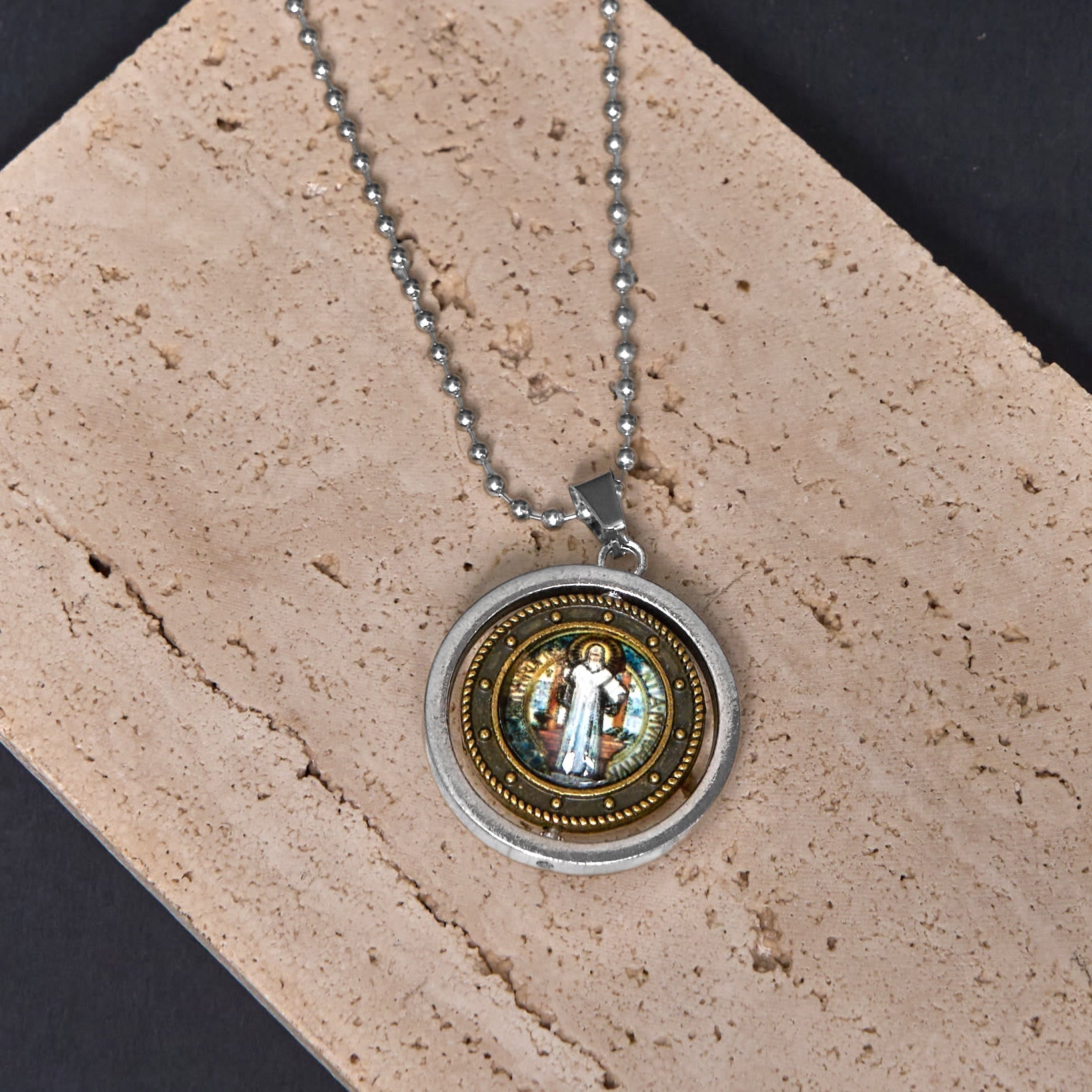 Christiandiscipleshop Retro Style Jesus St. Benendict Vrigin Mary Icon Rotating Pendant Necklace