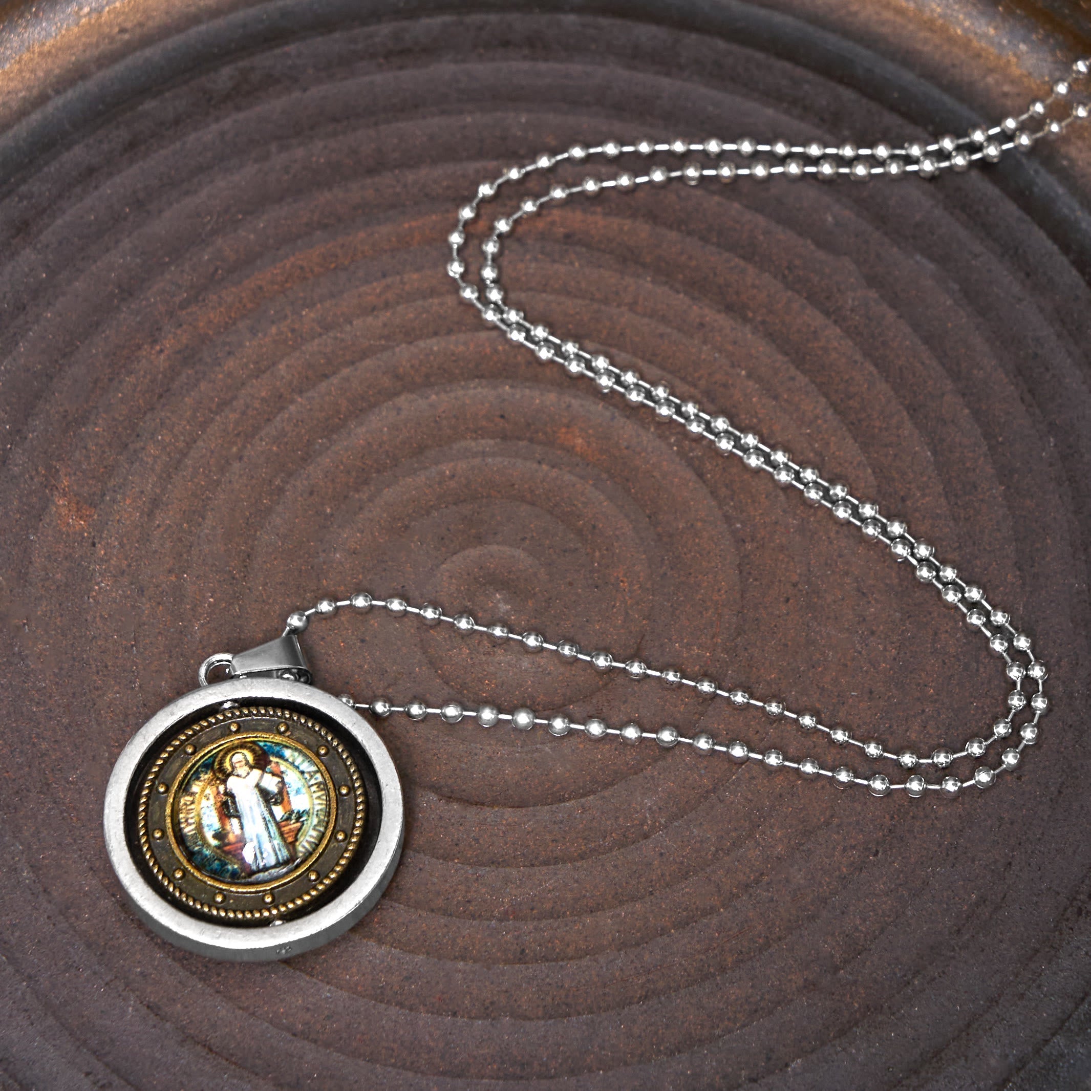 Christiandiscipleshop Retro Style Jesus St. Benendict Vrigin Mary Icon Rotating Pendant Necklace