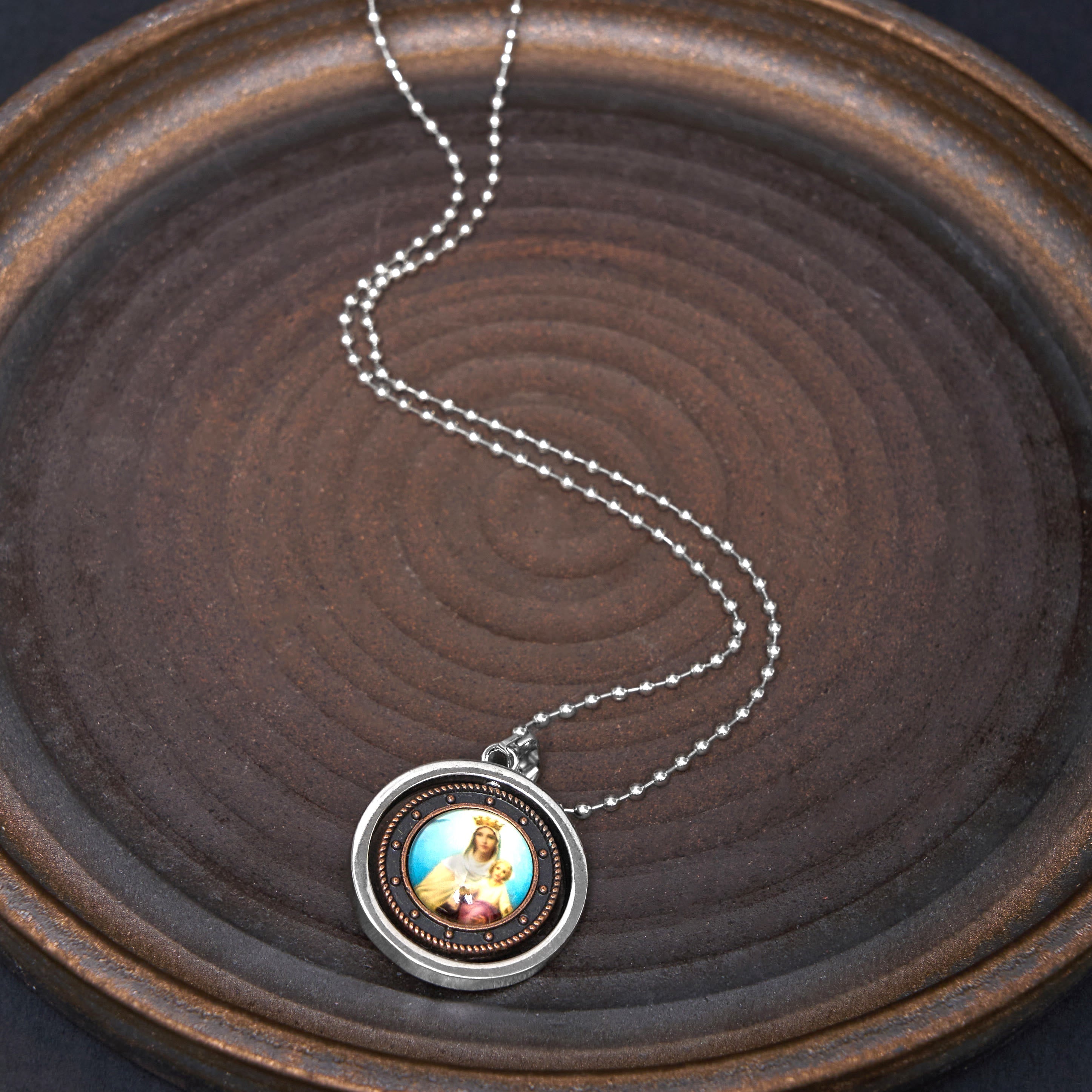 Christiandiscipleshop Retro Style Jesus St. Benendict Vrigin Mary Icon Rotating Pendant Necklace