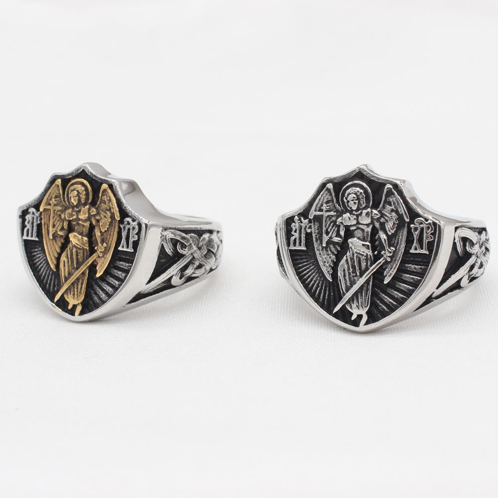Christiandiscipleshop Retro Style St. Michael Guardian Angel Protection & Strength Ring