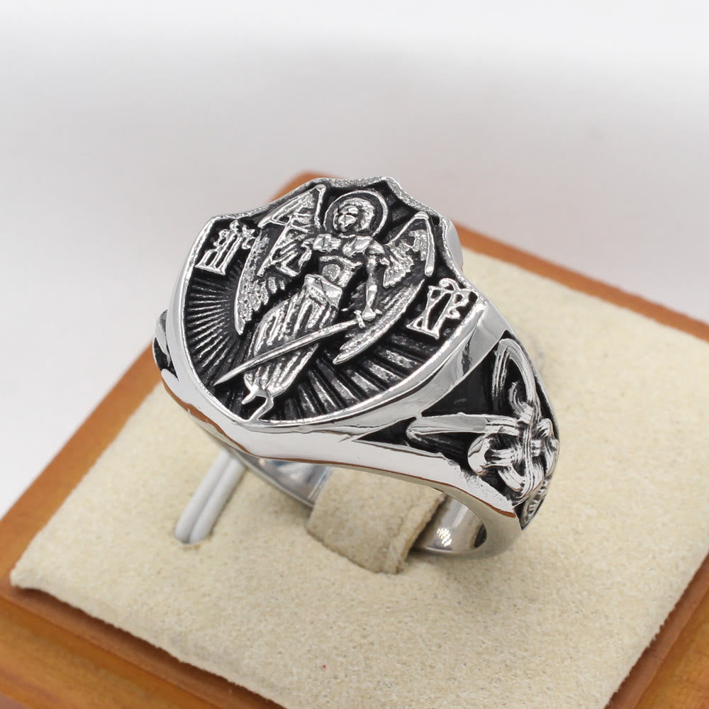 Christiandiscipleshop Retro Style St. Michael Guardian Angel Protection & Strength Ring