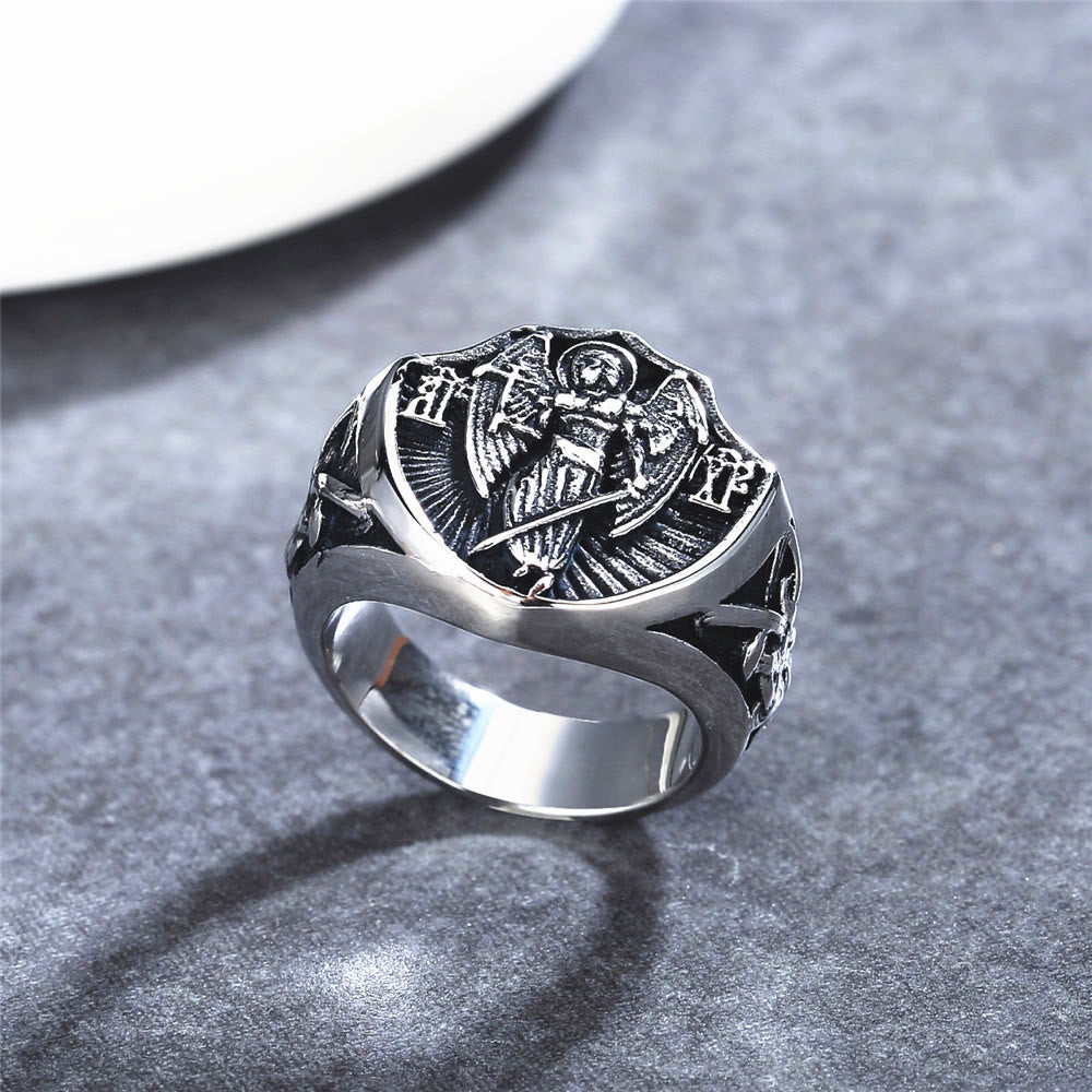 Christiandiscipleshop Retro Style St. Michael Guardian Angel Protection & Strength Ring