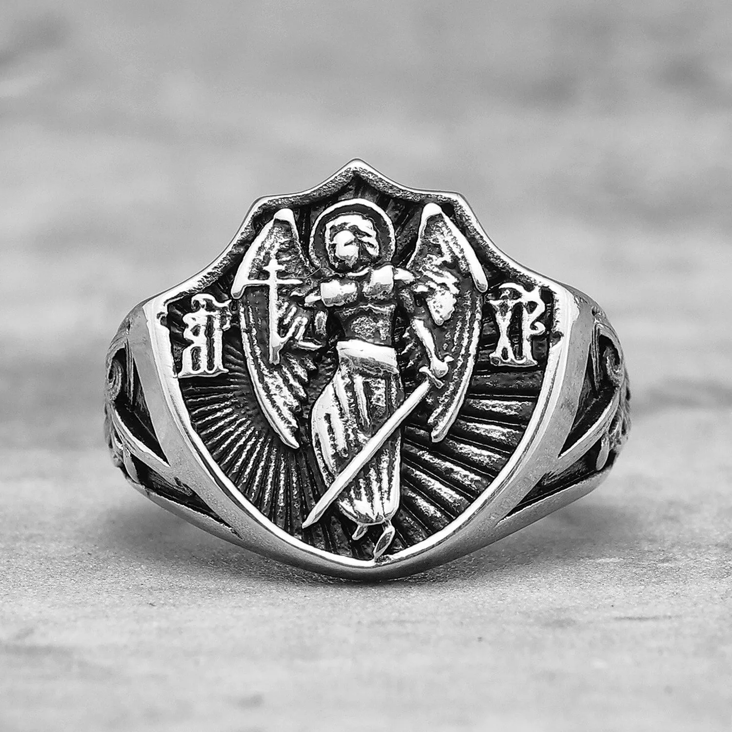Christiandiscipleshop Retro Style St. Michael Guardian Angel Protection & Strength Ring