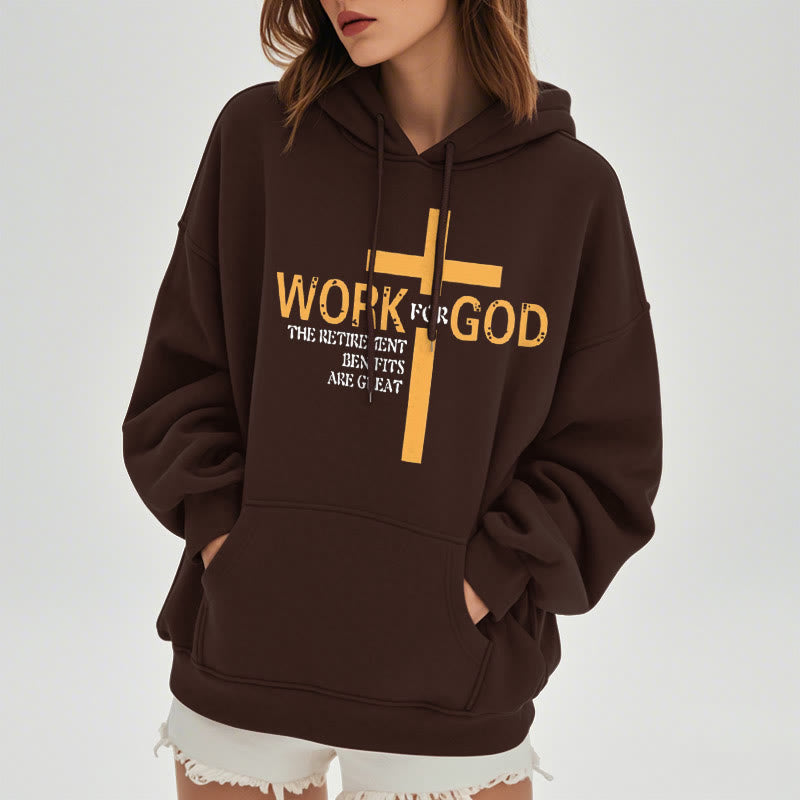 Christiandiscipleshop Classic Style Cross Work For God Fleece Lined Polyester Hoodie