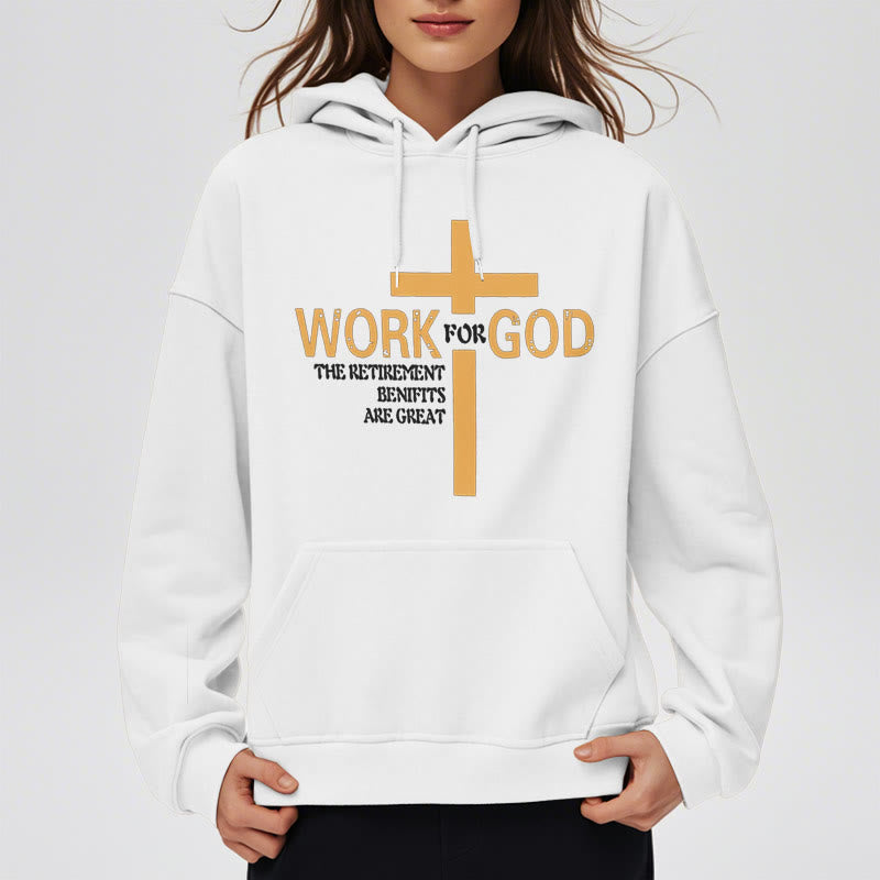 Christiandiscipleshop Classic Style Cross Work For God Fleece Lined Polyester Hoodie