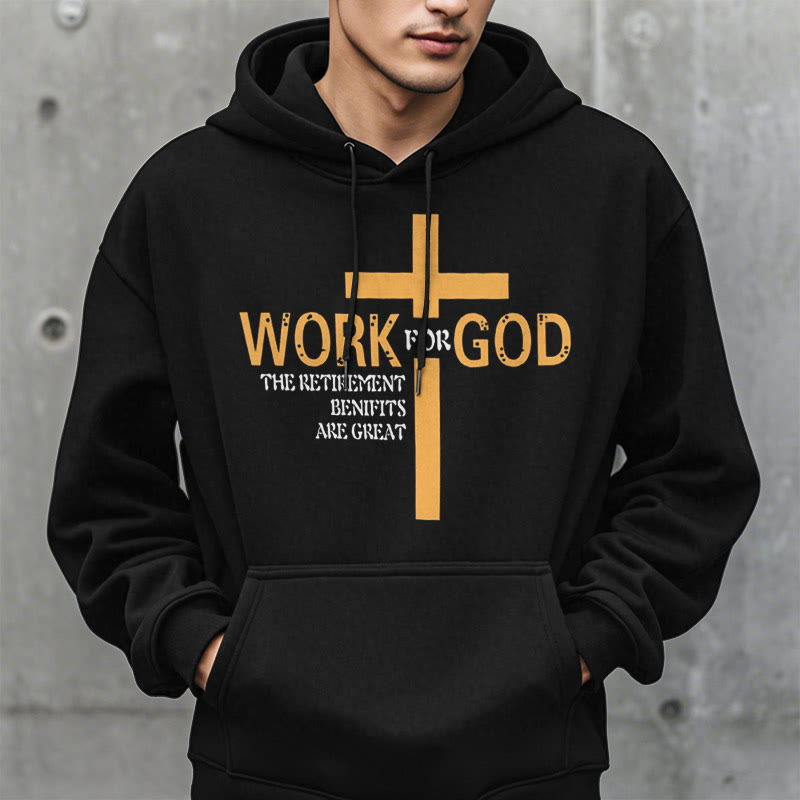 Christiandiscipleshop Classic Style Cross Work For God Fleece Lined Polyester Hoodie