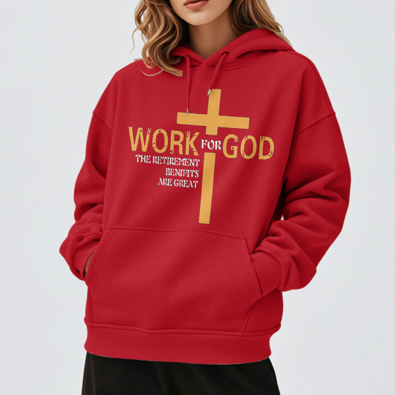 Christiandiscipleshop Classic Style Cross Work For God Fleece Lined Polyester Hoodie